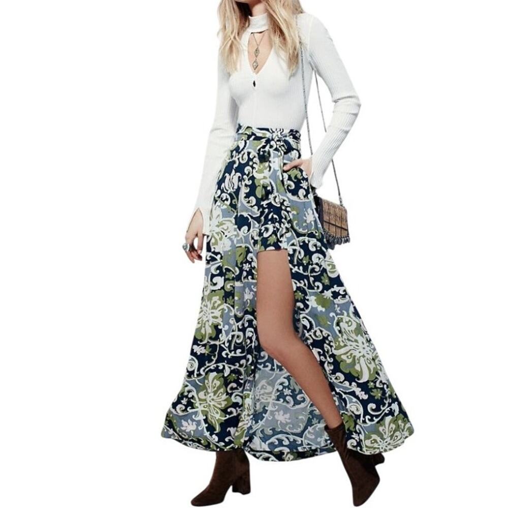 Free People Charcoal Gray Young Thing Maxi Wrap Skirt